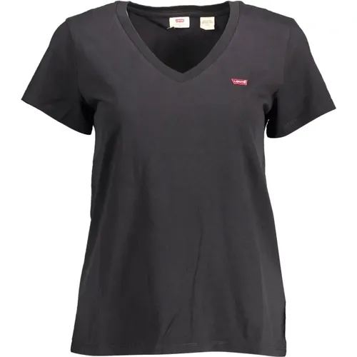 Levi's, Schwarzes Baumwoll V-Ausschnitt T-Shirt mit Logo , Damen, Größe: XS - Levis - Modalova