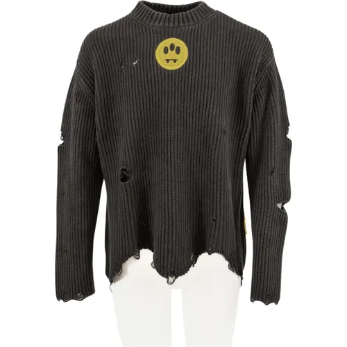 Distressed Sweater with Embroidered Logo , male, Sizes: S - Barrow - Modalova