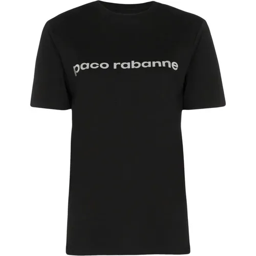 Kurzarm-T-Shirt in klassischem Schwarz und Grau , Damen, Größe: S - Paco Rabanne - Modalova