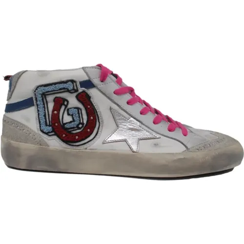 White Fantasy Pink Mid Star Sneakers , male, Sizes: 9 UK - Golden Goose - Modalova