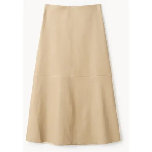 Leather Midi Skirt Sand , female, Sizes: S - By Malene Birger - Modalova