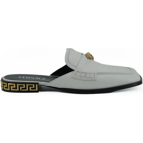 Calf Leather Slides Flat Shoes , female, Sizes: 3 UK - Versace - Modalova