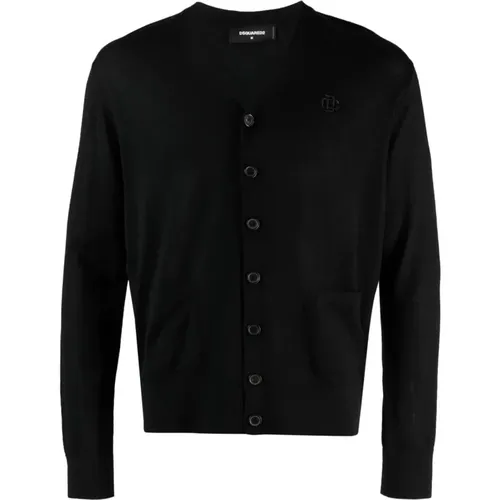 Knitted V-Neck Cardigan with Embroidered Logo , male, Sizes: XL - Dsquared2 - Modalova