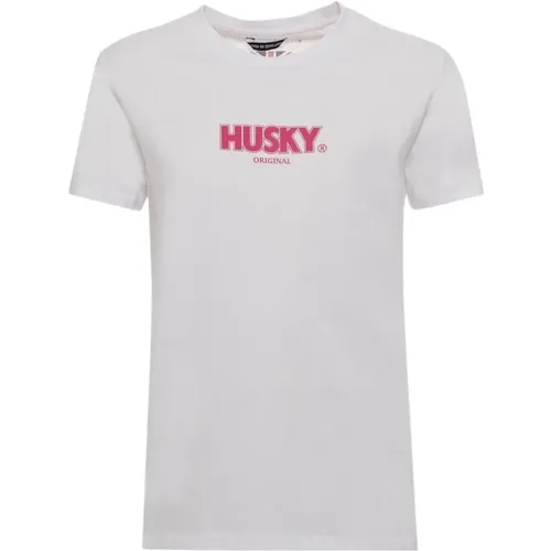 Sophia Baumwoll T-shirt Kurzarm Logo , Damen, Größe: L - Husky Original - Modalova