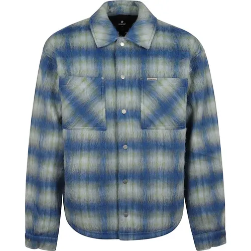 Blaues Texturiertes Overshirt,Gepolstertes Overshirt mit Druckknopfverschluss - REPRESENT - Modalova