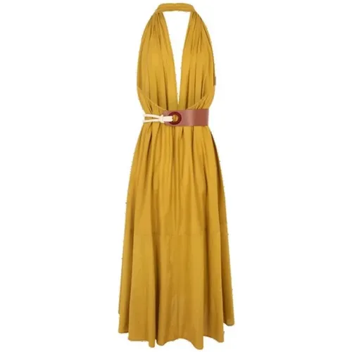 Goldene Akazie Lange Fließende Kleid , Damen, Größe: ONE Size - Mare Di Latte - Modalova