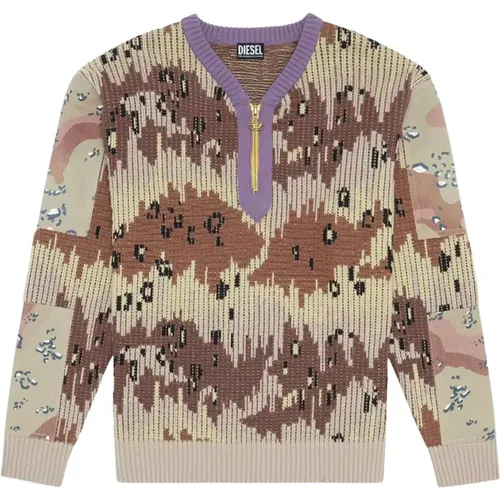 Abstract Multicolor Sweater for Men , male, Sizes: L - Diesel - Modalova