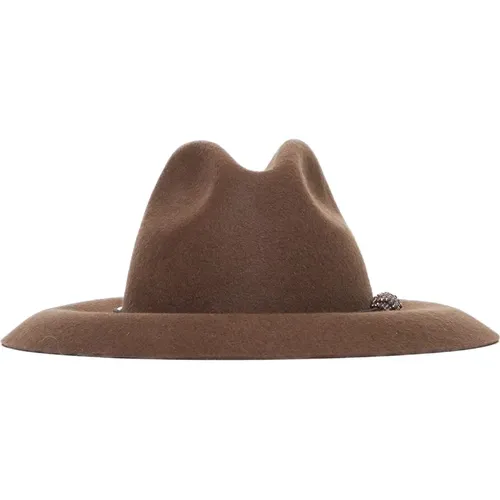 Brauner Fedora-Hut mit Juwelenband - BRUNELLO CUCINELLI - Modalova