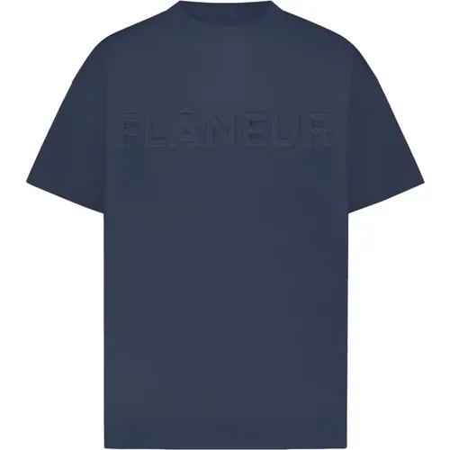 Geprägtes T-Shirt Tiefblau Stilvoll , Herren, Größe: M - Flaneur Homme - Modalova