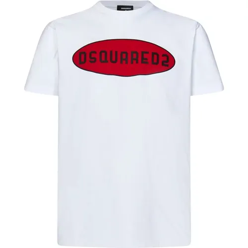 Weißes T-Shirt mit Logo und Schriftzug , Herren, Größe: M - Dsquared2 - Modalova