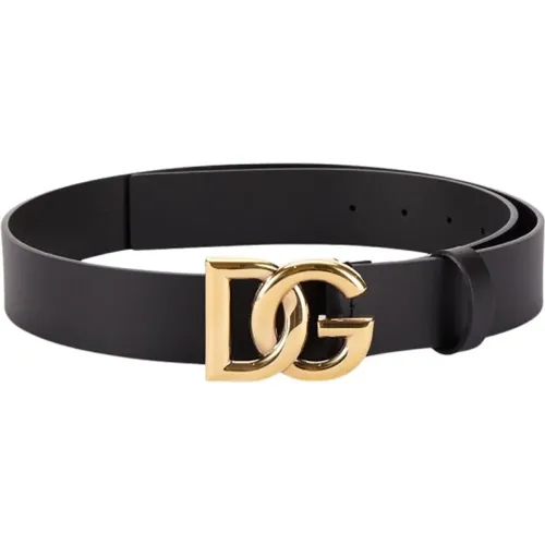 Schwarzer Ledergürtel mit goldener Schnalle - Dolce & Gabbana - Modalova