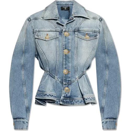 Peplum Denim Jacke Balmain - Balmain - Modalova