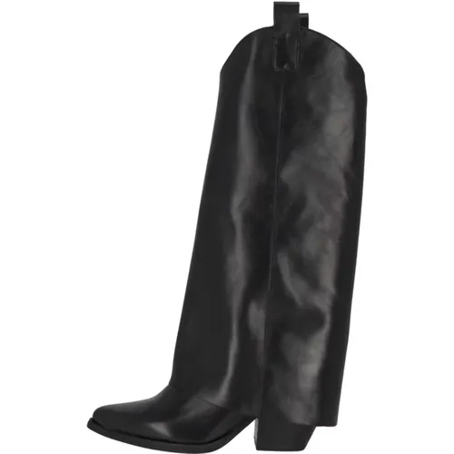 Folded Boot with Leather Sole, 8cm Heel , female, Sizes: 7 UK, 5 UK - Gisel Moire - Modalova