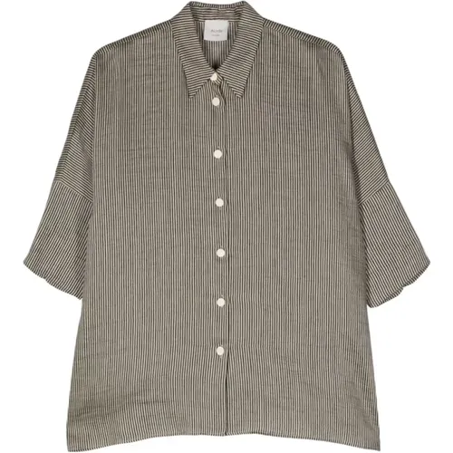 Grey Linen Blend Stripe Shirt , female, Sizes: 2XS, M - Alysi - Modalova