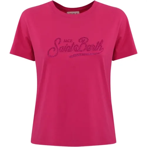 Fuchsia Embroidered T-shirt Short Sleeve , female, Sizes: M - MC2 Saint Barth - Modalova