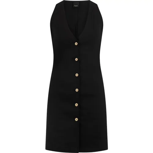 V-Neck Dress with Button Closure , female, Sizes: M, L - pinko - Modalova