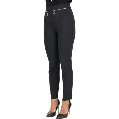 Schwarze Slim-Fit Knöchellange Hose , Damen, Größe: L - Elisabetta Franchi - Modalova