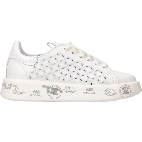 Weiße Leder-Sneaker mit Bestickten Details,BELLE 6283 Weiße Ledersneakers mit Intrikaten Perforierten Stickereien - Premiata - Modalova