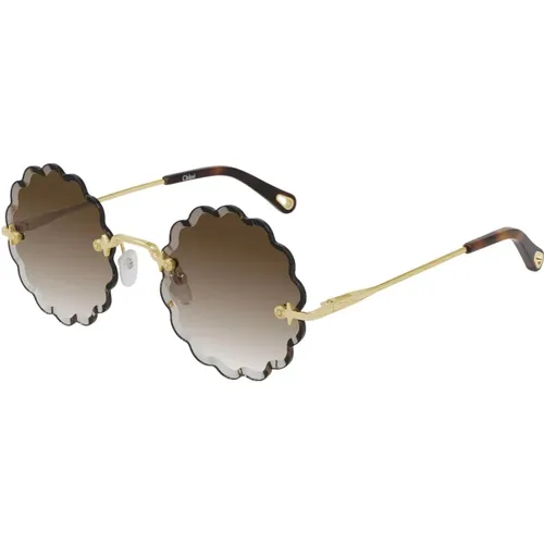 Gold/Braun Sonnenbrille , Damen, Größe: 60 MM - Chloé - Modalova
