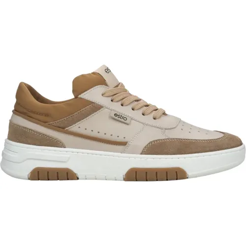 Braune und beige Plateau-Sneaker für Frauen aus Leder und Velours , Damen, Größe: 36 EU - Estro - Modalova