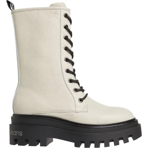 Leather Flatform Mid Lace-Up Boots , female, Sizes: 4 UK, 5 UK, 8 UK, 6 UK, 7 UK, 3 UK - Calvin Klein - Modalova