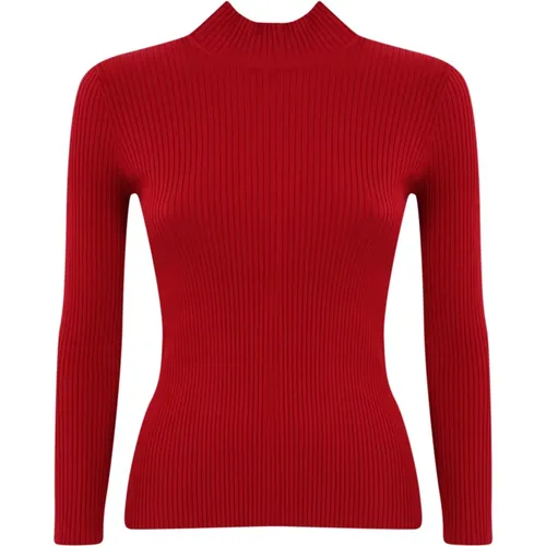 Roter Gerippter Pullover mit Stehkragen , Damen, Größe: XS - Twinset - Modalova