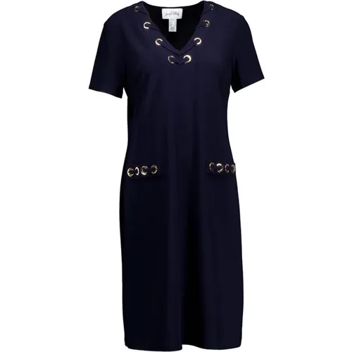 Elegantes dunkelblaues Midi-Kleid mit V-Ausschnitt und kurzen Ärmeln , Damen, Größe: M - Joseph Ribkoff - Modalova