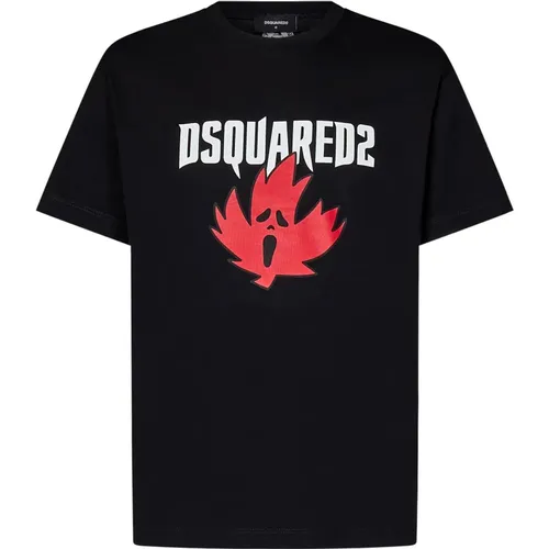 T-Shirt with Ghost Maple Leaf Print , male, Sizes: S, L, XL - Dsquared2 - Modalova