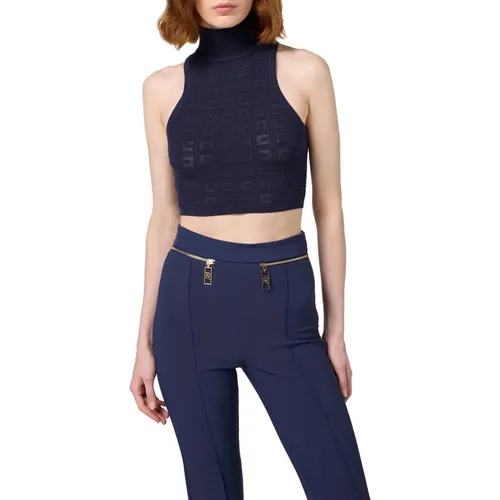 Blauer Mesh-Top Elisabetta Franchi - Elisabetta Franchi - Modalova