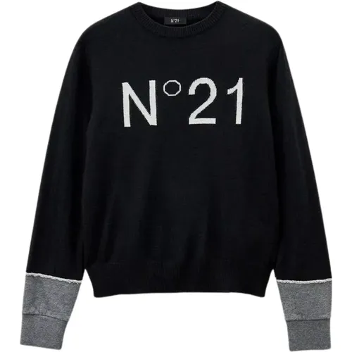 Schwarzer Pullover mit Logo-Stickerei - N21 - Modalova