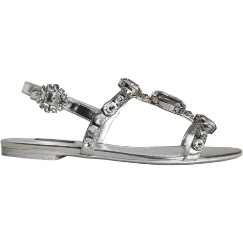 Kristall Silber Sandalen Flats Flip Flops - Dolce & Gabbana - Modalova