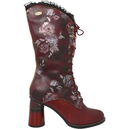 Rote Blumenlederstiefeletten mit Absatz - laura vita - Modalova