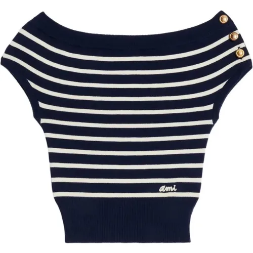 Nautical Off-Shoulder Striped Knit Top , female, Sizes: L - Ami Paris - Modalova