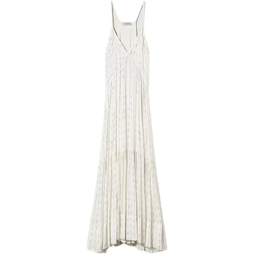 Long Slip Dress with Georgette Embroidery , female, Sizes: XS - Twinset - Modalova