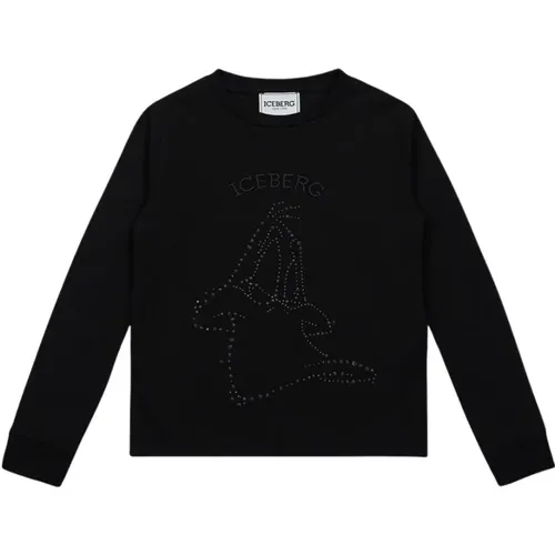 Kids - crewneck sweatshirt with studs and logo - Iceberg - Modalova