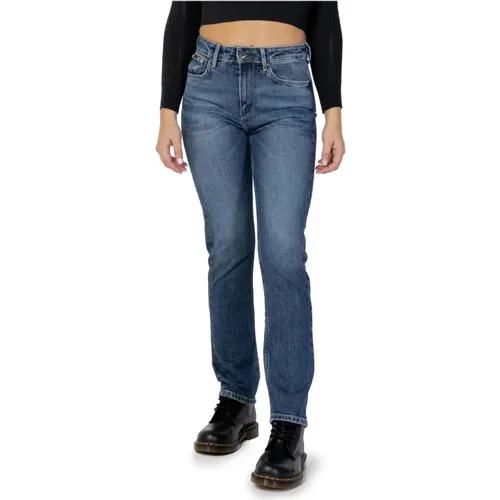 Blaue einfarbige Damenjeans mit abgenutztem Effekt , Damen, Größe: W31 L30 - Pepe Jeans - Modalova