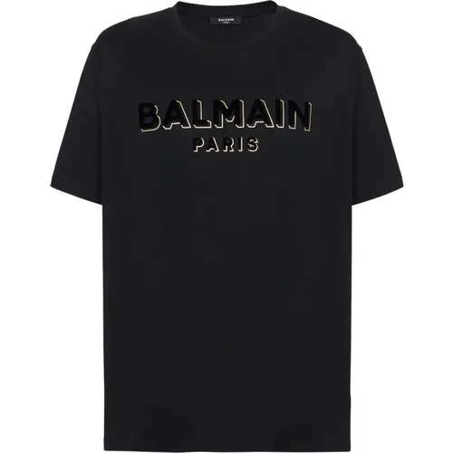 Metallic flocked T-shirt , male, Sizes: 2XL, L, 3XL, M, XL - Balmain - Modalova