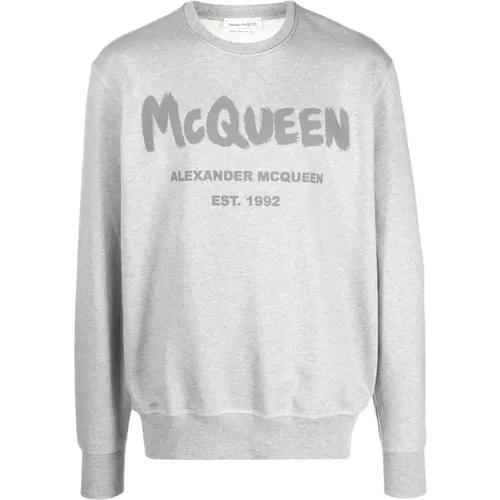 Grauer Logo-Print-Sweatshirt , Herren, Größe: L - alexander mcqueen - Modalova