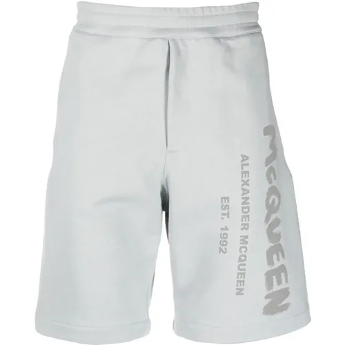 Graue Jersey Fleece Shorts mit Logo-Print , Herren, Größe: M - alexander mcqueen - Modalova