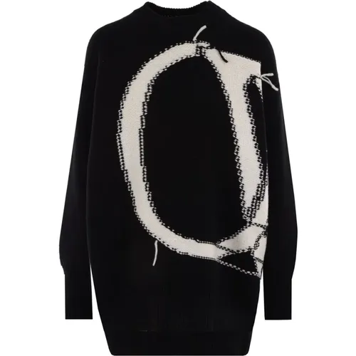 Schwarzer Logo-Intarsia Pullover , Damen, Größe: S - Off White - Modalova