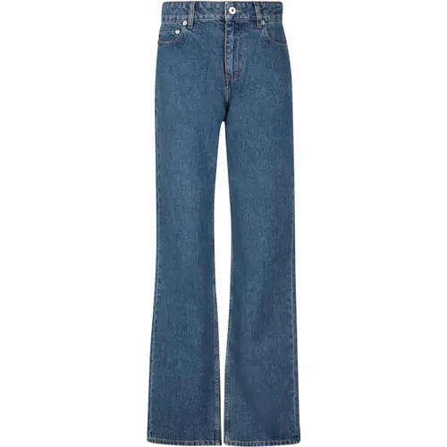 Blaue Hose mit hoher Taille und geradem Bein aus Baumwolle , Damen, Größe: W26 - Burberry - Modalova