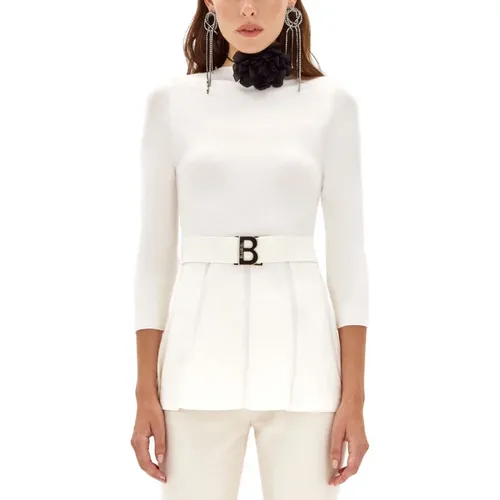 Short Sleeve Sweater with Logo Belt , female, Sizes: XS - Blugirl - Modalova