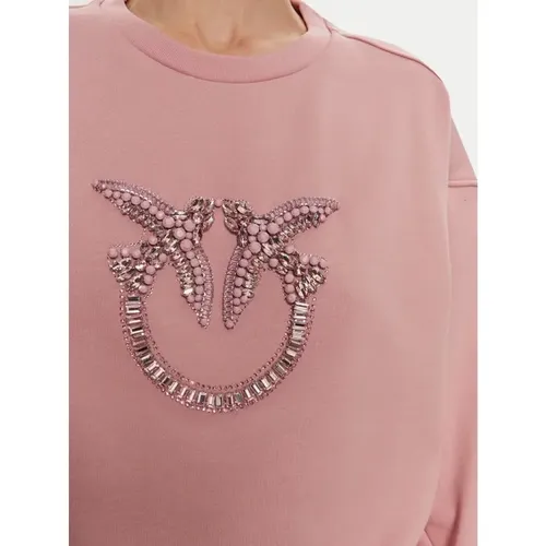 Love Birds Bestickter Rosa Pullover , Damen, Größe: M - pinko - Modalova