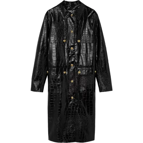 Trenchcoat mit Krokodileffekt und V-Emblem , Damen, Größe: 2XS - Versace - Modalova