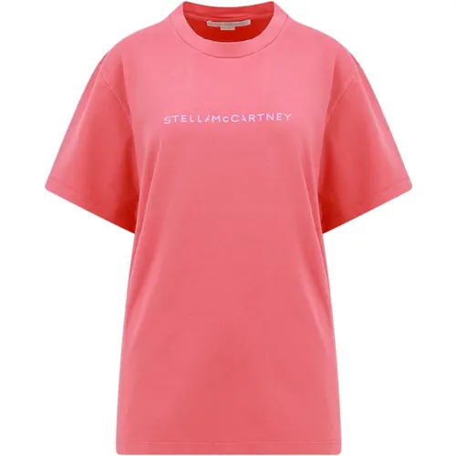 Rosa geripptes T-Shirt mit Logo-Print - Stella Mccartney - Modalova