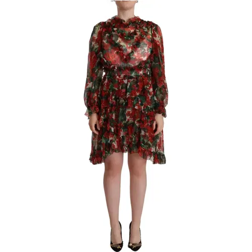 Rotes Blumen Seiden Mini Kleid - Dolce & Gabbana - Modalova