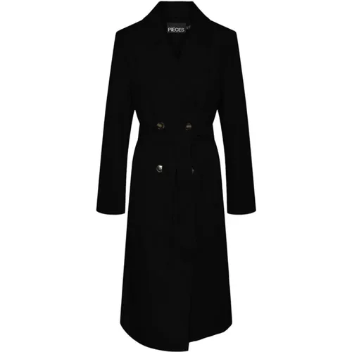 Klassischer Zweireihiger Trenchcoat , Damen, Größe: XL - Pieces - Modalova