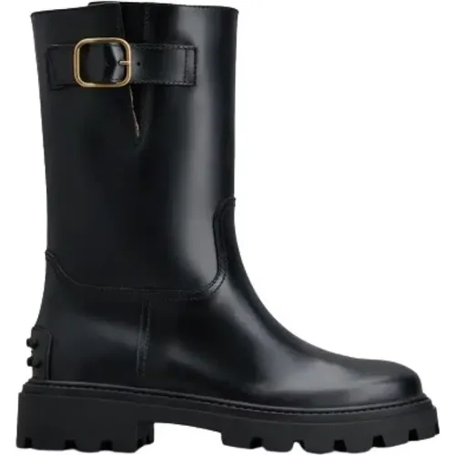 Schwarze Bikerstiefel mit Metallschnalle - TOD'S - Modalova