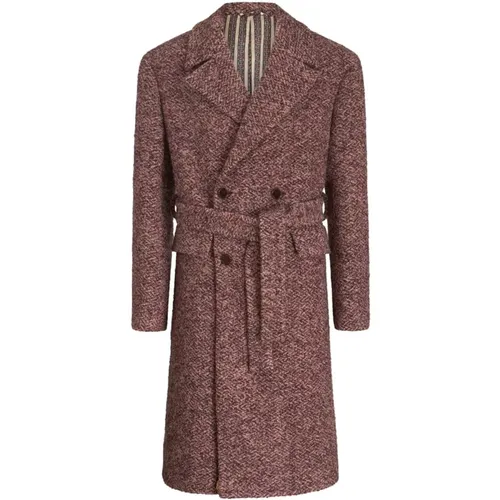 Dark Red Notched Lapel Belted Coat , male, Sizes: XL, L - ETRO - Modalova