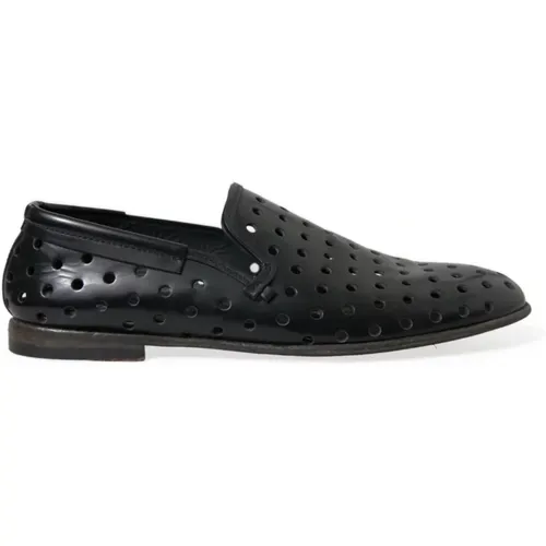 Elegant Leather Perforated Loafers , male, Sizes: 9 UK - Dolce & Gabbana - Modalova